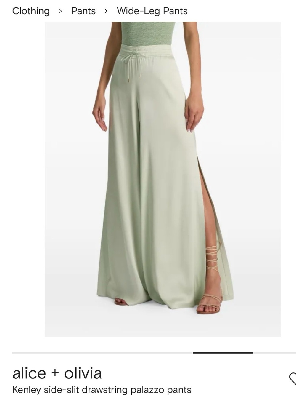 Alice + Olivia Pale Green Wide-Leg Drawstring Pants - Picture 5 of 7